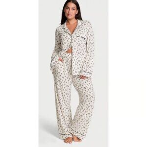 Victoria's Secret Modal Long Pajama Set Coconut White Penguins NWT,
